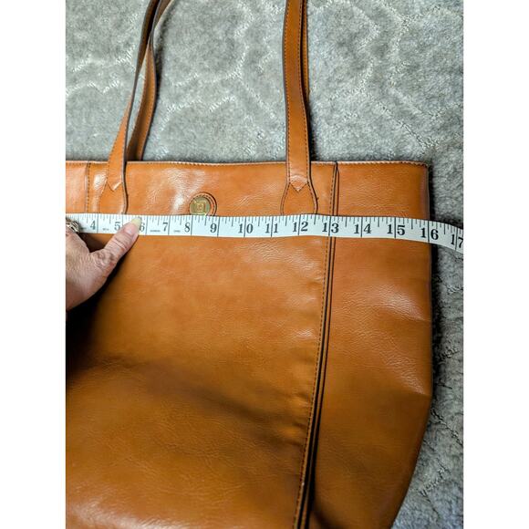 Liz Claiborne Tote Shoulder Bag Large Cognac Double Strap Purse spacious career - Picture 5 of 16